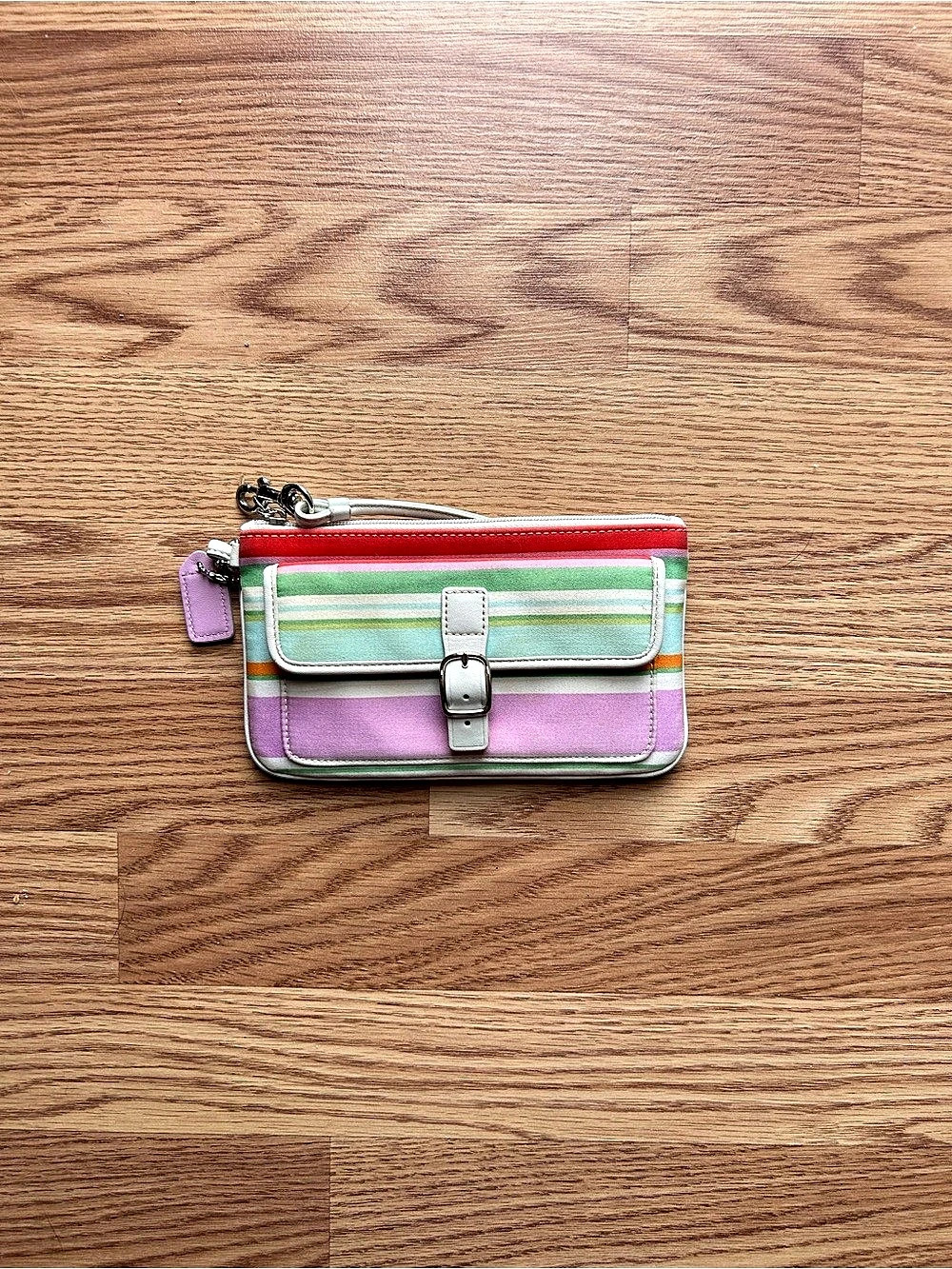 Coach Hamptons Multicolor Stripe Medium Buckle Wristlet